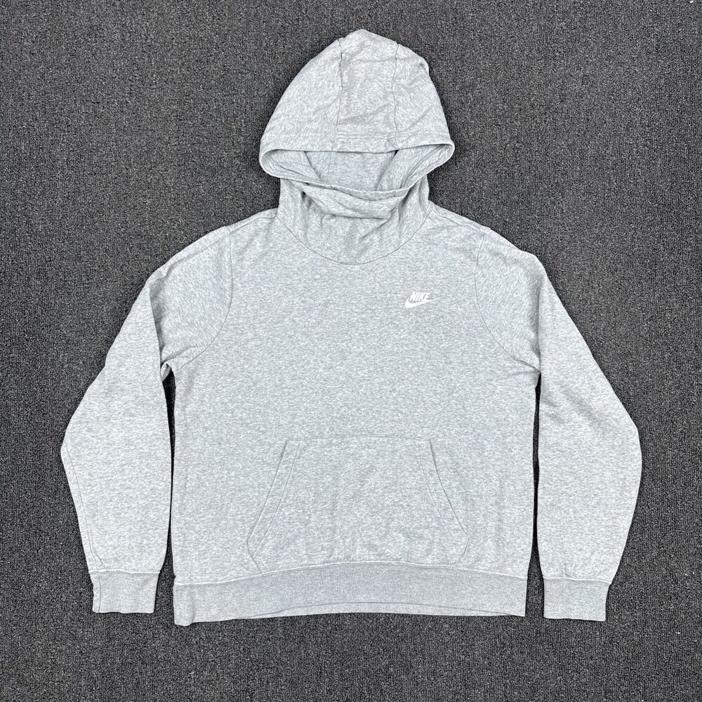 Nike Women's Sportswear Hoodie Funnel-Neck Loose Gray Sweatshirt Top Size Large